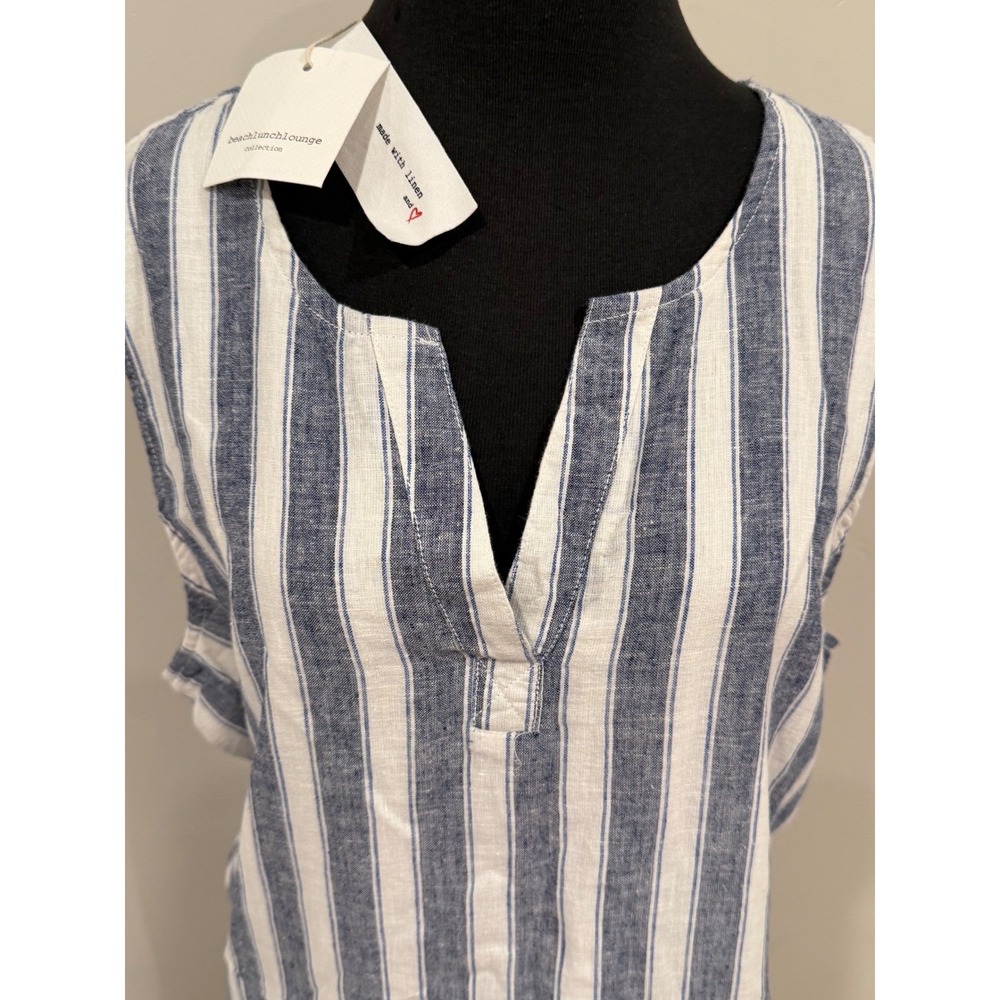 NWT Beach Lunch Lounge Linen/Cotton Sleeveless Tunic Dress Blue White Stripes XL - Picture 9 of 15